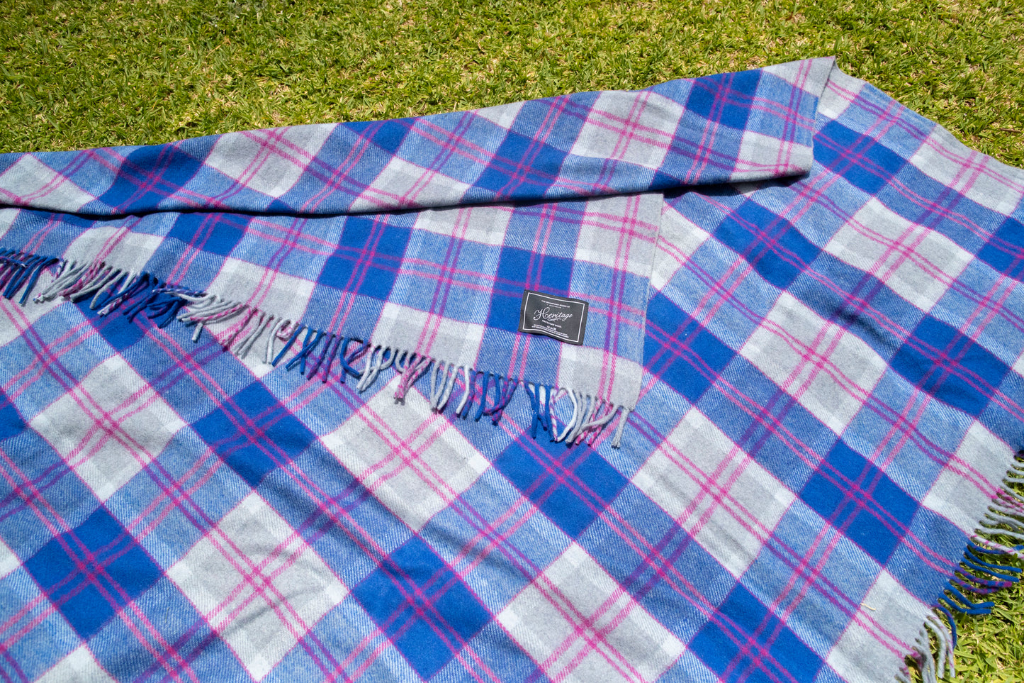 Wool Cerise and Blue Picnic Blanket